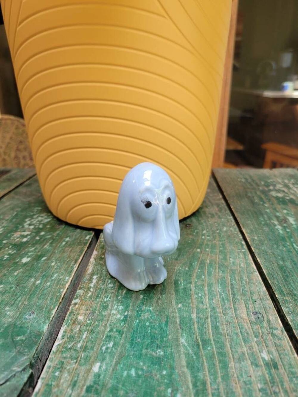 Vintage Ceramic Hound Dog Planter Small Blue Succulent Pot Sad Eyes Basset Hound - Picture 1 of 5